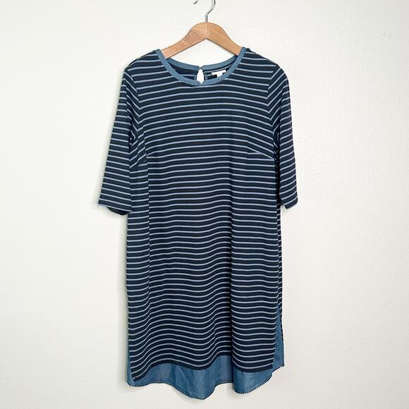 J. Jill Women's Navy Blue Striped Chambray Denim Dress women’s Plus Size 1X - Picture 2 of 13